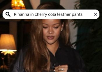 Rihanna spotted making a rare appearance in Cherry cola leather pants (Credits: #badgalriri/Instagram)